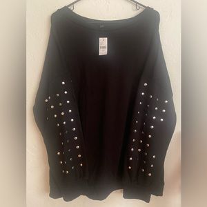 A fun Lane Bryant top! Never worn. Black with silver gems on the sleeves. 22/24